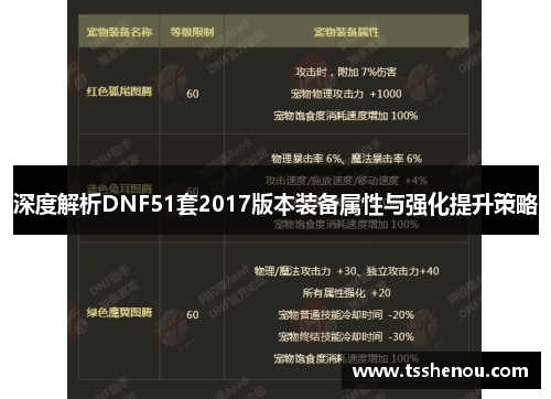 深度解析DNF51套2017版本装备属性与强化提升策略